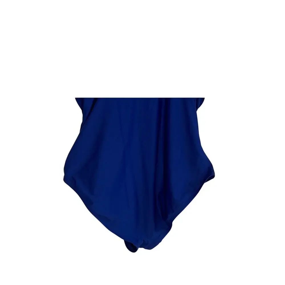 DKNY WOMENS SIZE XLARGE RUFFLE PLUNGE UNDERWIRE ONE PIECE SWIMSUIT BLUE NEW